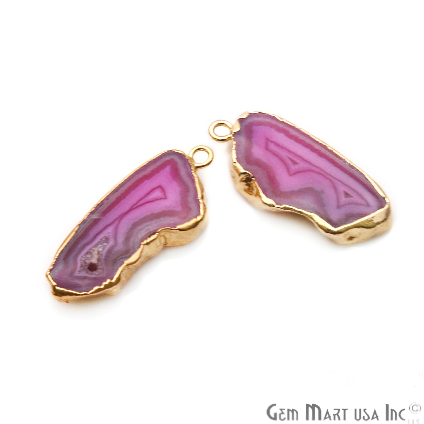 Agate Slice 13x29mm Organic Gold Electroplated Gemstone Earring Connector 1 Pair - GemMartUSA