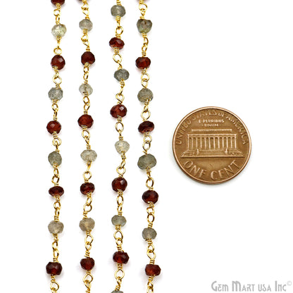 Garnet & Labradorite Faceted Beads 3-3.5mm Gold Plated Gemstone Rosary Chain