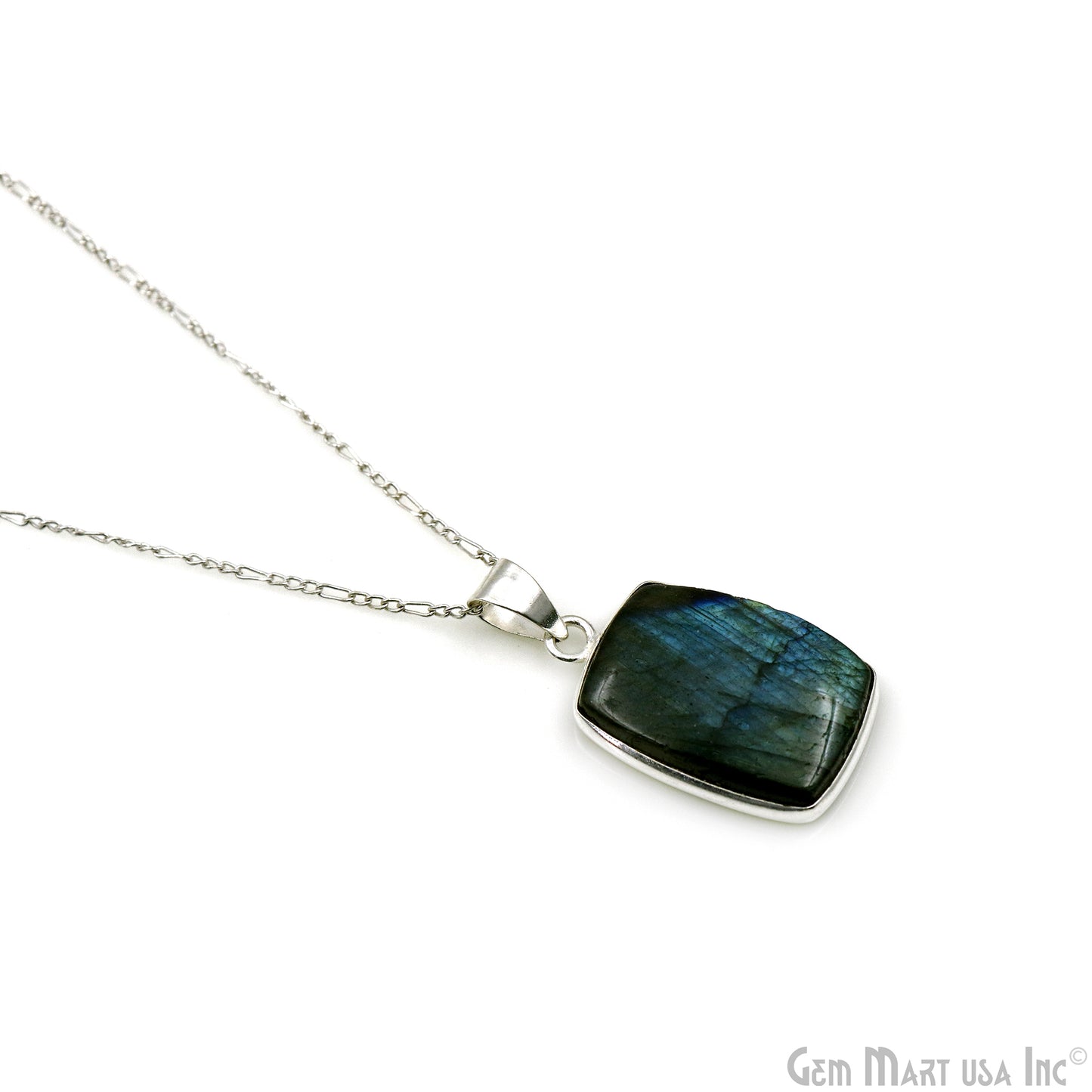 Labradorite Gemstone Rectangle 29x19mm Sterling Silver Necklace Pendant 1PC