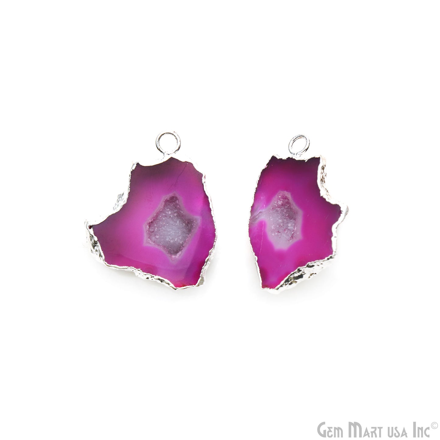 Geode Druzy 25x30mm Organic Silver Electroplated Single Bail Gemstone Earring Connector 1 Pair