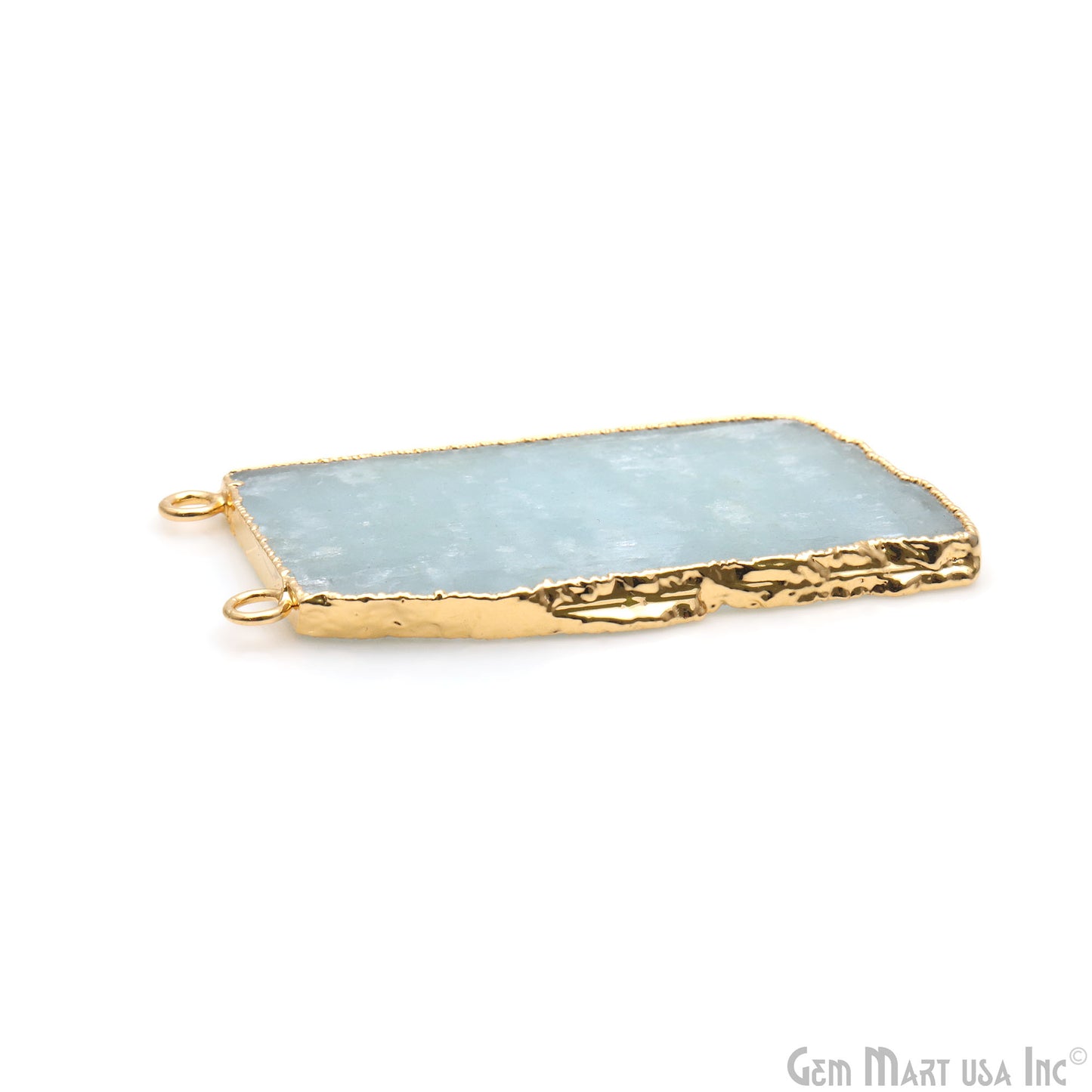 Aquamarine Free Form shape 56x30mm Gold Electroplated Gemstone Cat Bail Connector