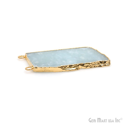 Aquamarine Free Form shape 56x30mm Gold Electroplated Gemstone Cat Bail Connector