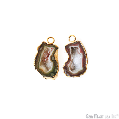 Geode Druzy 17x27mm Organic Gold Electroplated Single Bail Gemstone Earring Connector 1 Pair