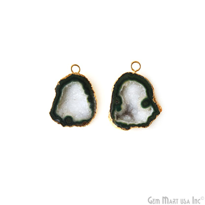 Geode Druzy 32x24mm Organic Gold Electroplated Single Bail Gemstone Earring Connector 1 Pair