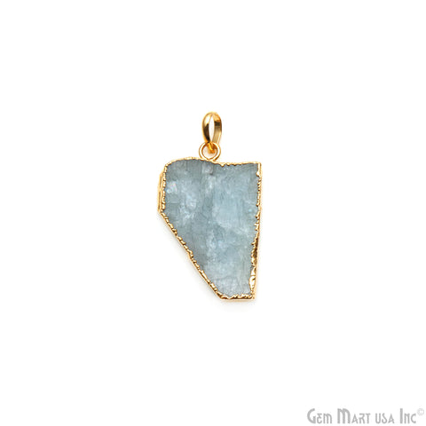 Aquamarine Free Form shape 35x23mm Gold Electroplated Gemstone Single Bail Pendant