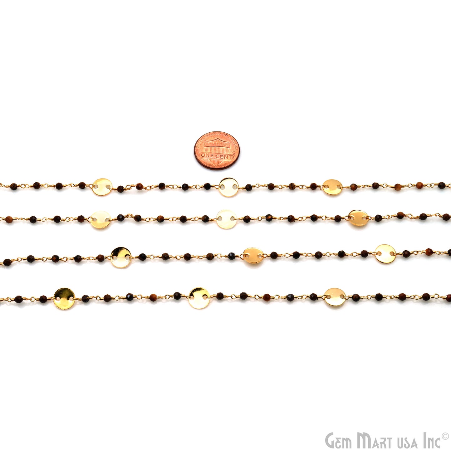 Tiger Eye 3-3.5mm Gold Plated Wire Wrapped Beads Rosary Chain