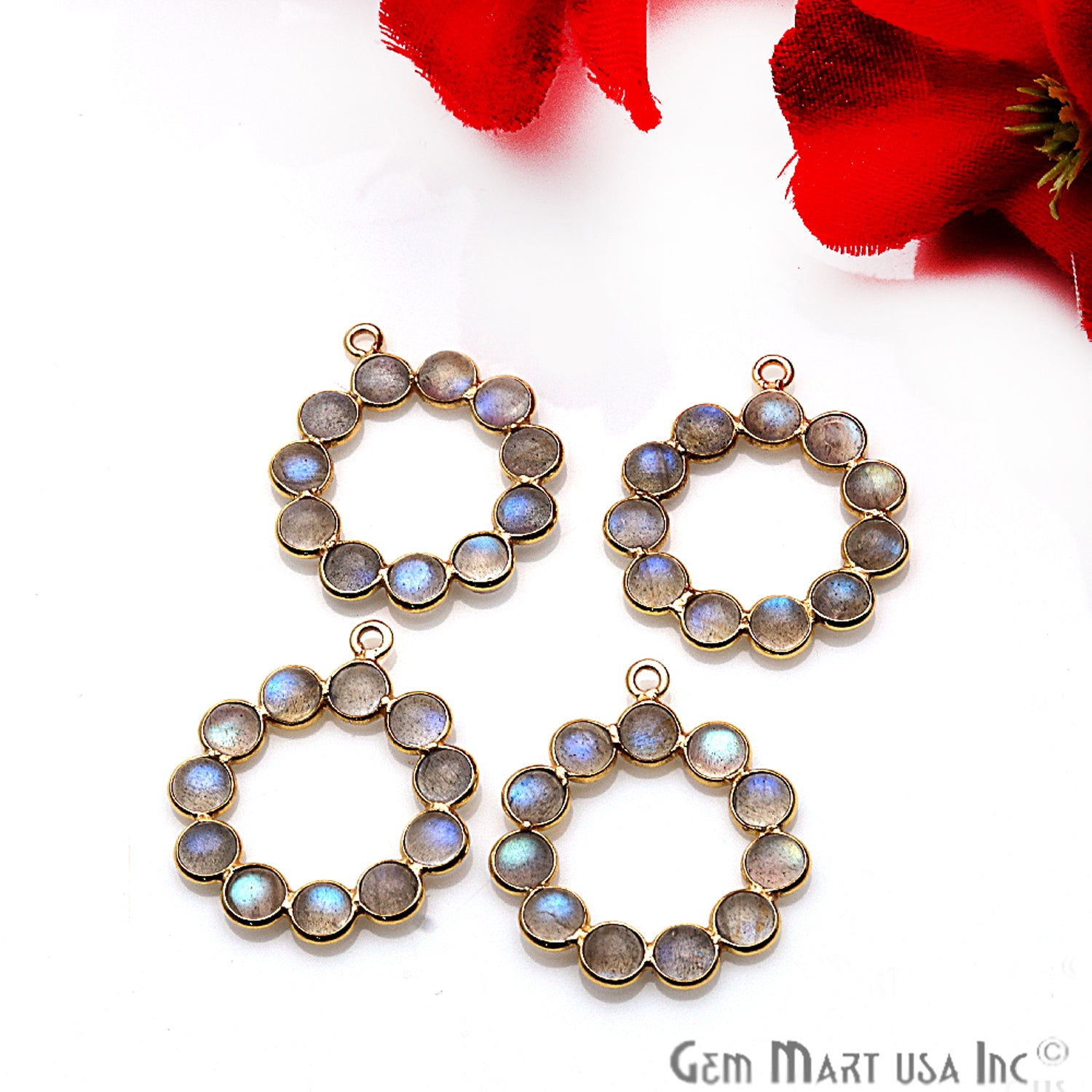 DIY, Labradorite Gold Plated 26x23mm Round Chandelier Finding Component - GemmartUSA