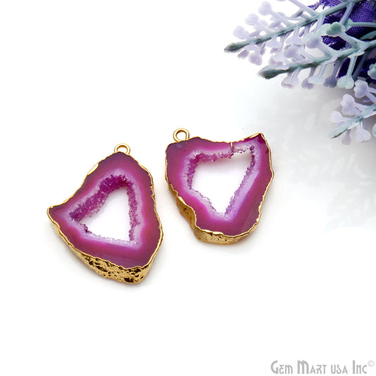 Agate Slice 27x18mm Organic  Gold Electroplated Gemstone Earring Connector 1 Pair