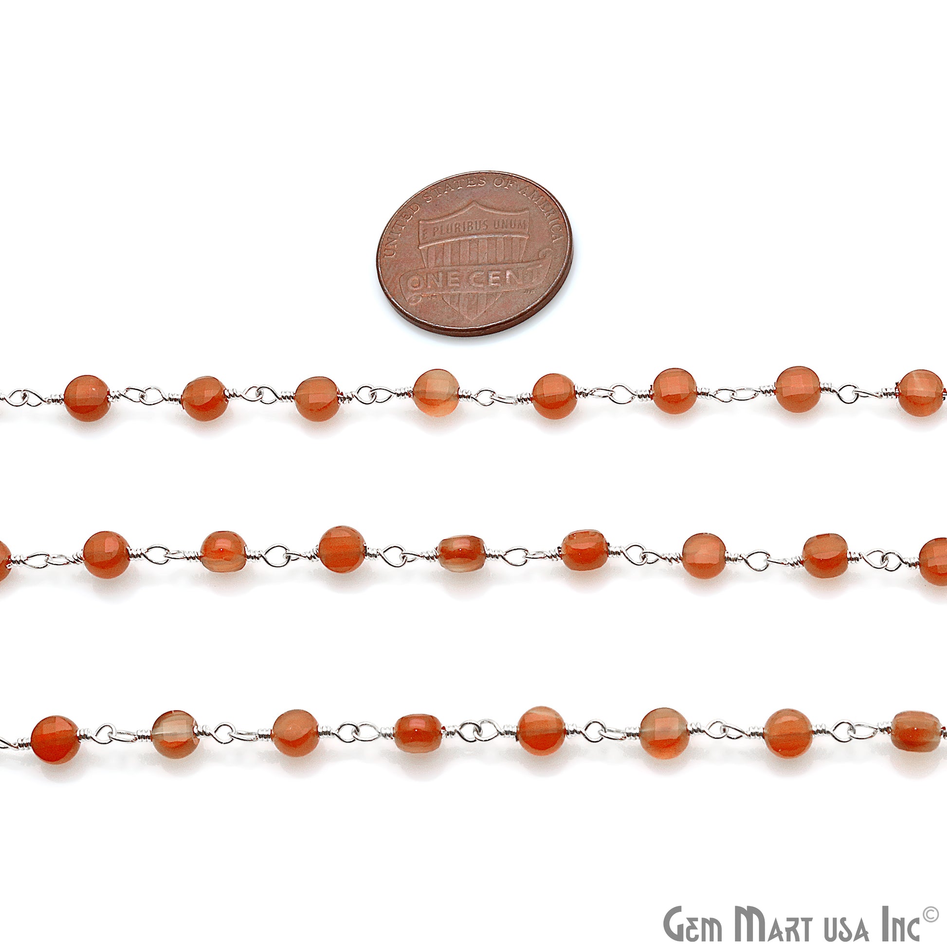 Carnelian Faceted 3-4mm Silver Wire Wrapped Rosary Chain - GemMartUSA