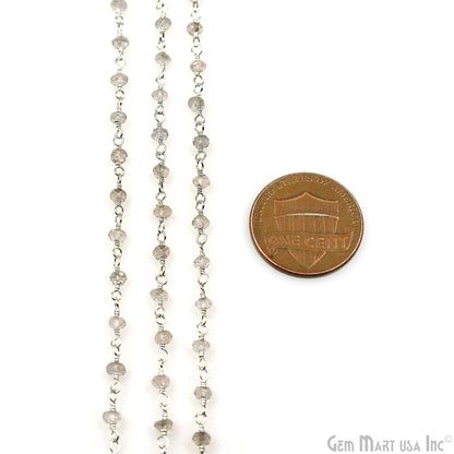 Crystal 3-3.5mm Silver Plated Beaded Wire Wrapped Rosary Chain