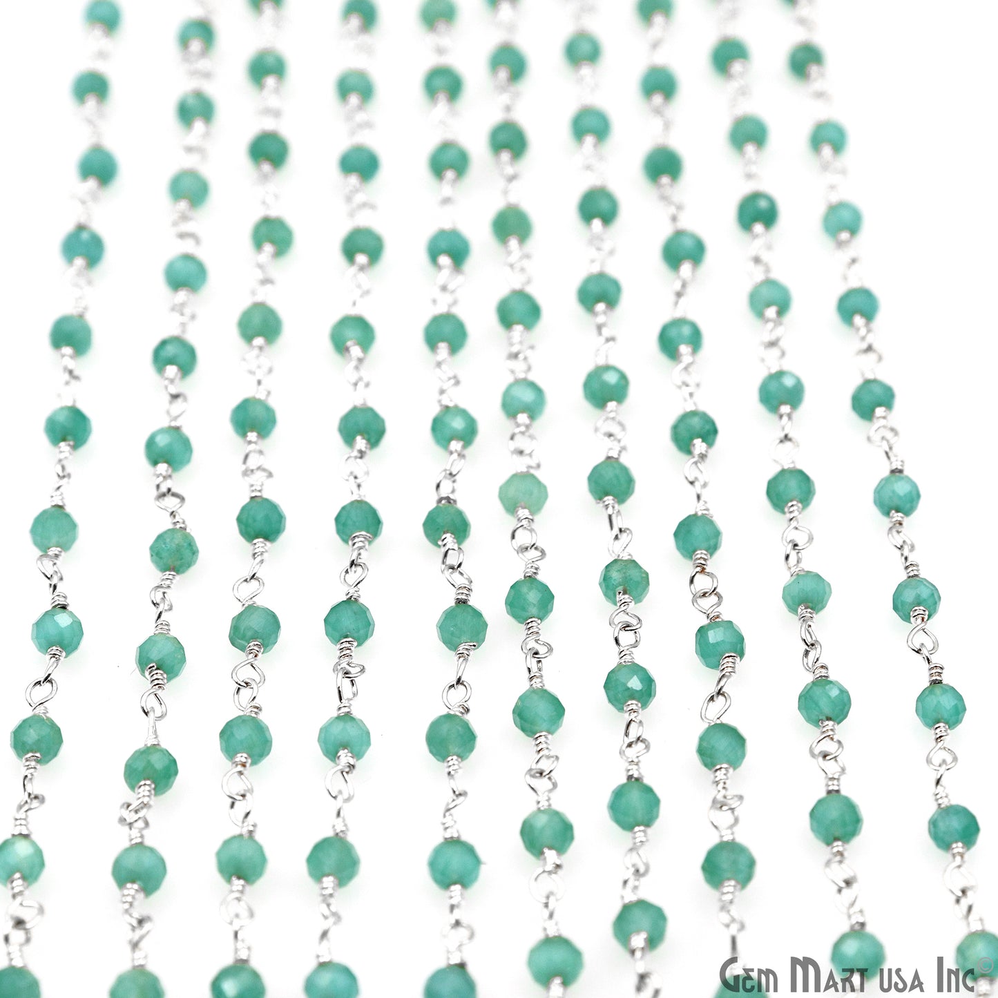 Dark Green Monalisa 3-3.5mm Beads Silver Wire Wrapped Rosary Chain