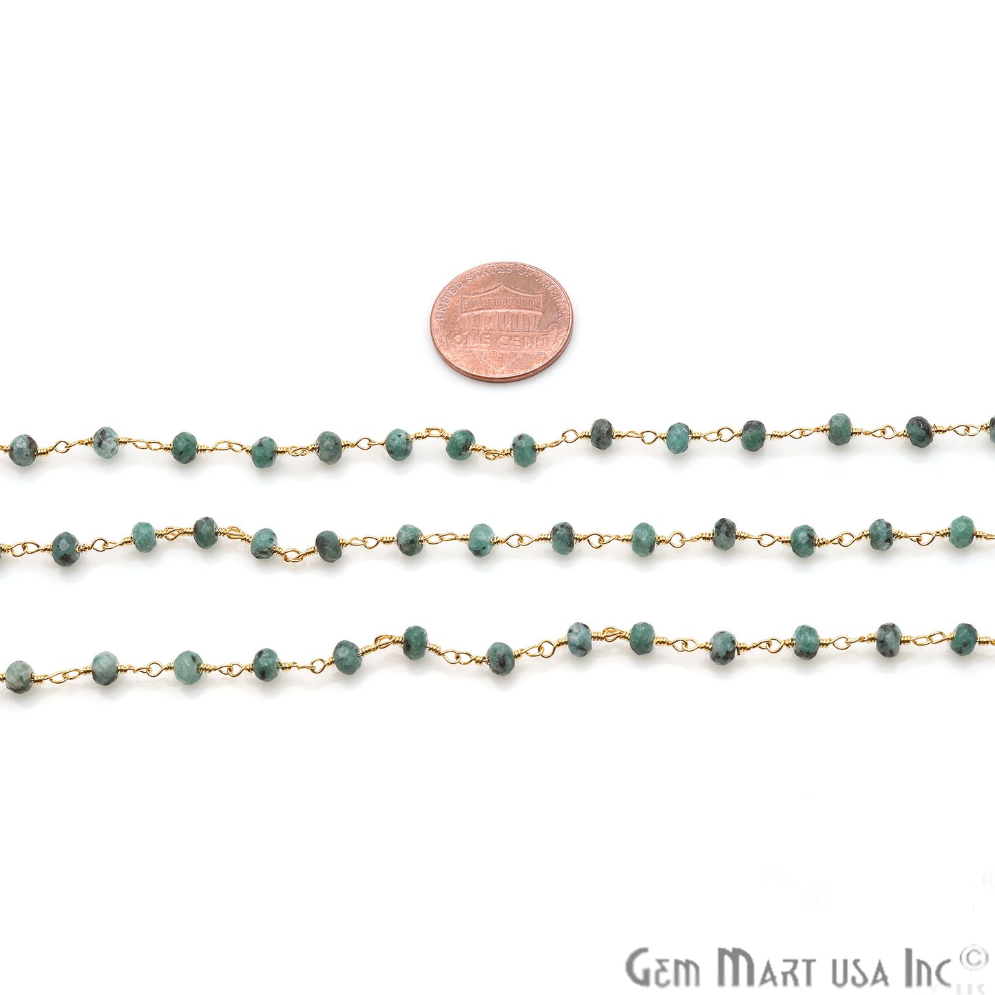 Chrysocolla Jade Faceted Beads 4mm Gold Plated Wire Wrapped Rosary Chain - GemMartUSA