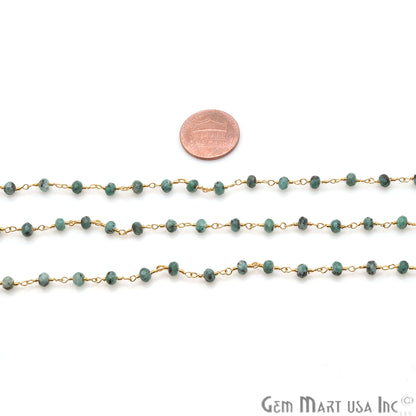 Chrysocolla Jade Faceted Beads 4mm Gold Plated Wire Wrapped Rosary Chain - GemMartUSA