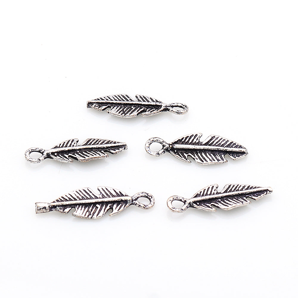 5pc Lot Leaf Shape Oxidized 18x6mm Charm For Bracelets & Pendants - GemMartUSA