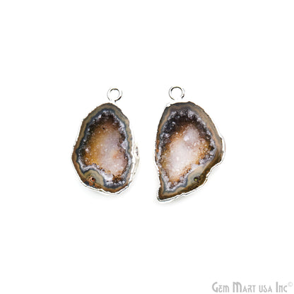 Geode Druzy 34x21mm Organic Silver Electroplated Single Bail Gemstone Earring Connector 1 Pair