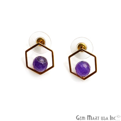 Amethyst Hexagon Shape Gold Finding 16x14mm Gold Plated Earring 1Pair - GemMartUSA