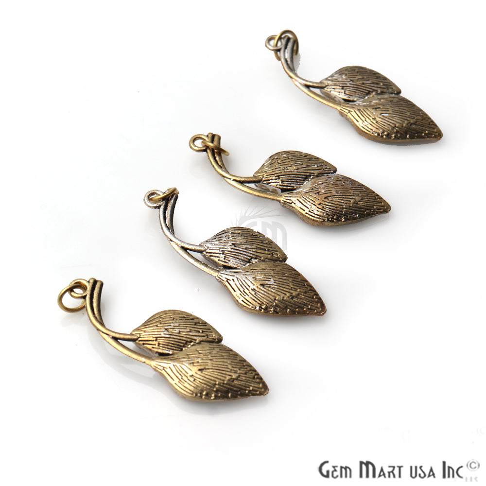 Leaf Shape Antique Plated 37x15mm Charm For Bracelets & Pendants - GemMartUSA
