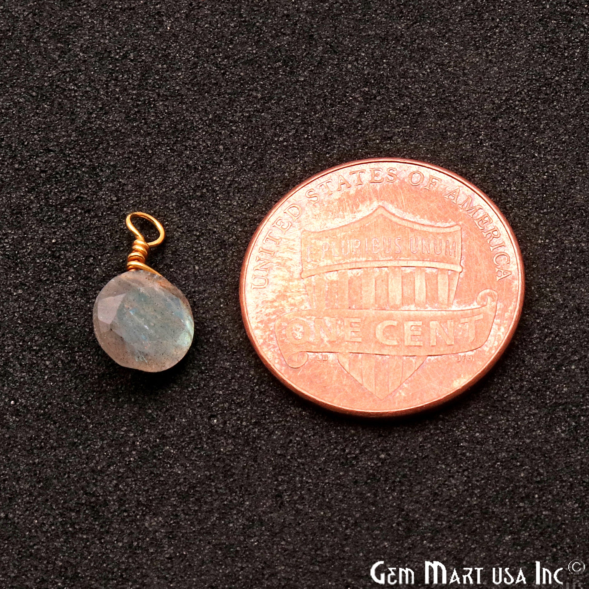 Labradorite 7mm Round Single Bail Gold Wire Wrapped Gemstone Connector - GemMartUSA