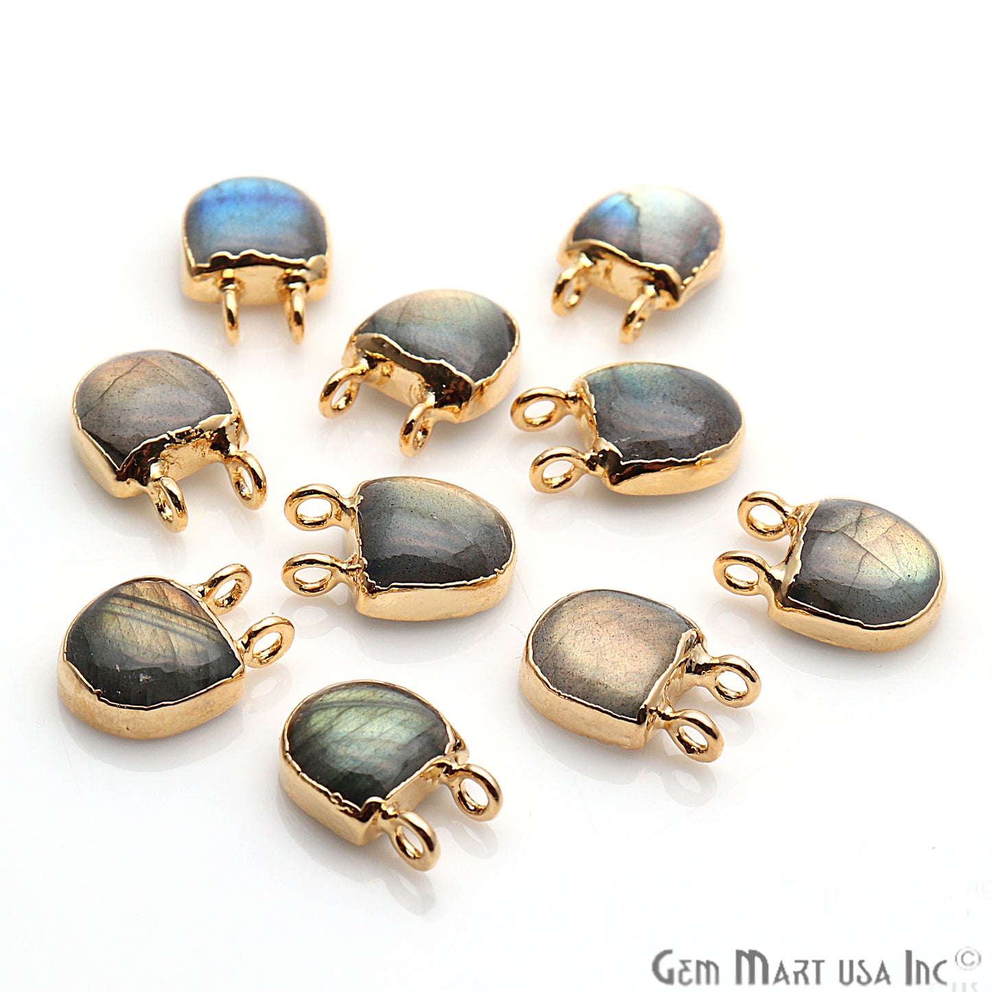 Labradorite 12x10mm Gold Edged Gemstone Connector - GemMartUSA