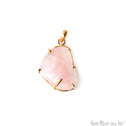 Natural Morganite Organic 34x24mm Gold Plated Prong Setting Single Bail Gemstone Pendant