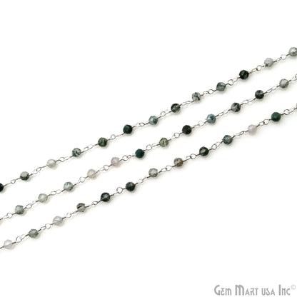 Moss Agate 3-3.5mm Silver Plated Beaded Wire Wrapped Rosary Chain