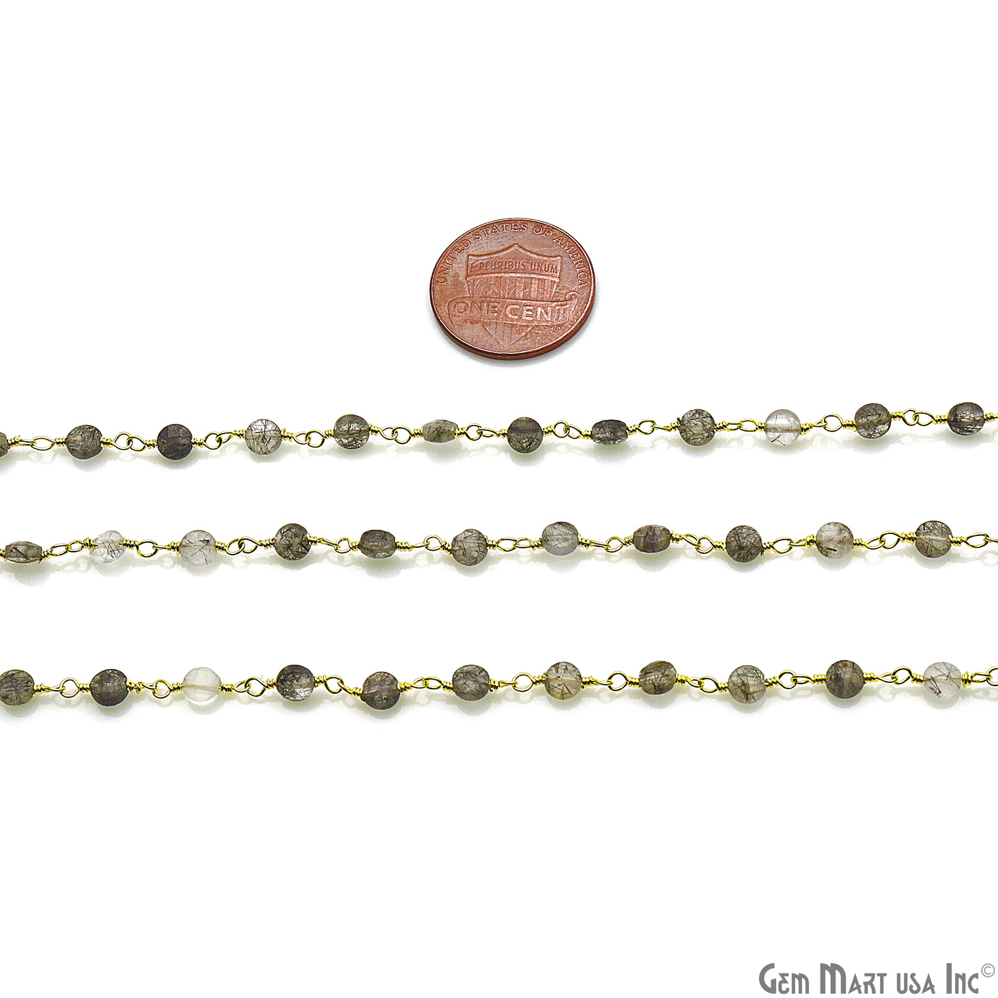 Rutilated Faceted 3-4mm Gold Wire Wrapped Rosary Chain - GemMartUSA