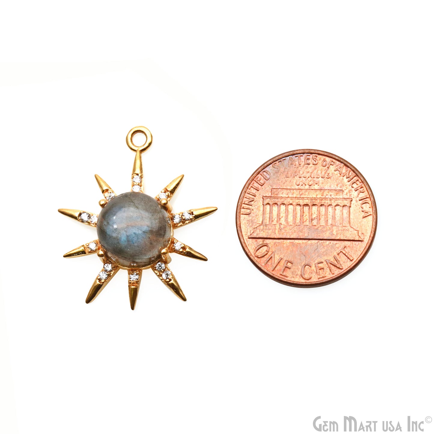 Gemstone Rising Sun Connector Sunburst Pendant Gold Plated 9mm