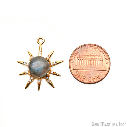 Gemstone Rising Sun Connector Sunburst Pendant Gold Plated 9mm