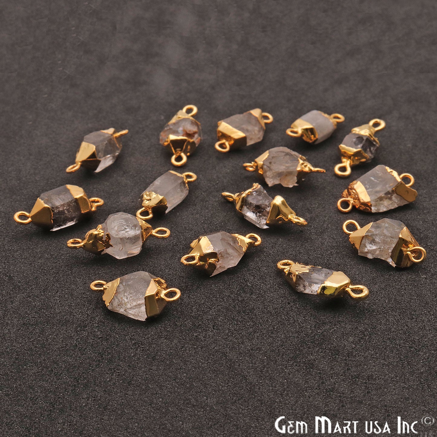 Rough Herkrimer Organic 22x10mm Single Bail Gold Electroplated Pendant Connector - GemMartUSA