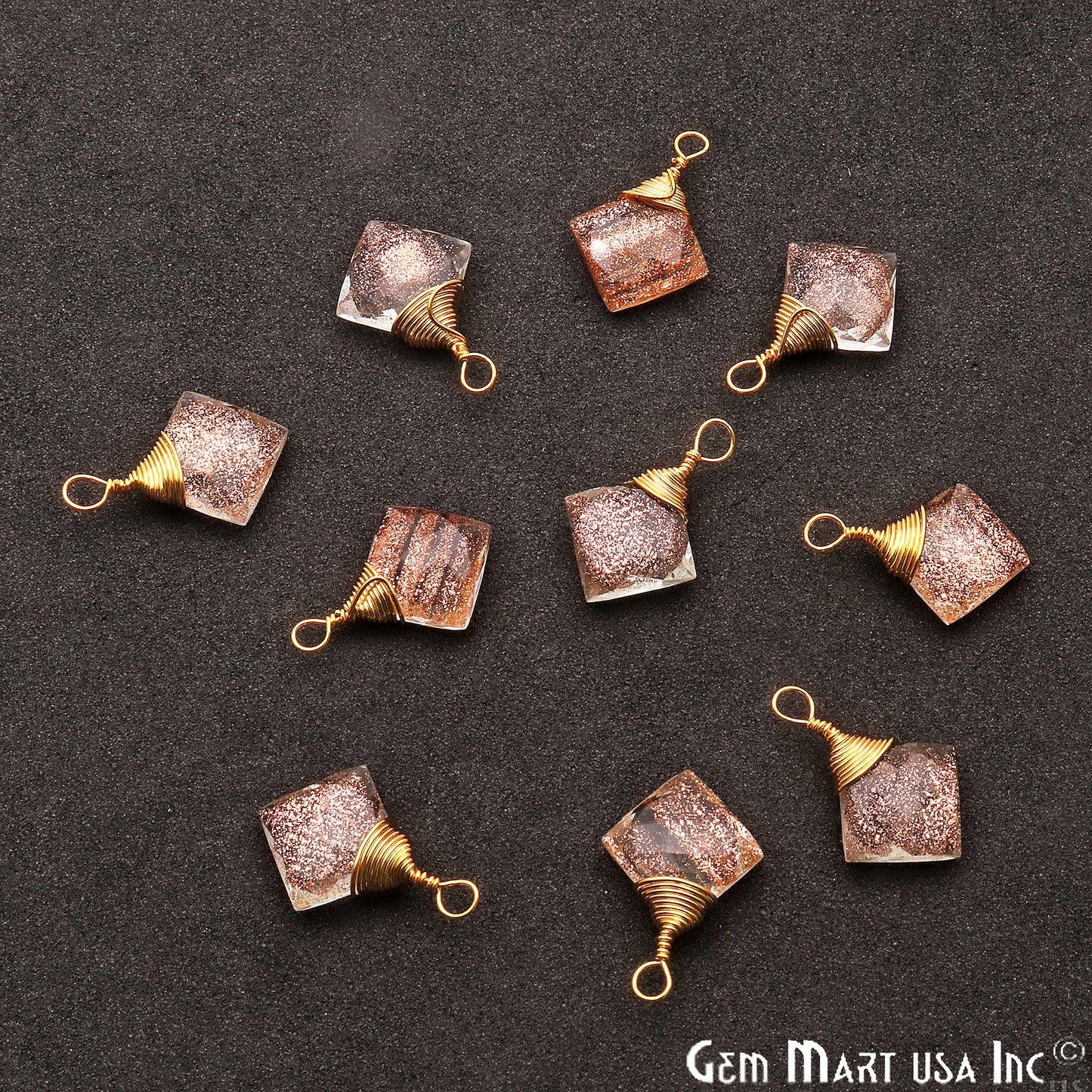 Copper Infused Square 10mm Gold Plated Wire Wrapped Gemstone Connector - GemMartUSA