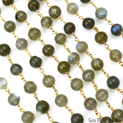 Labradorite 7-8mm Gold Plated Cabochon Beads Rosary Chain