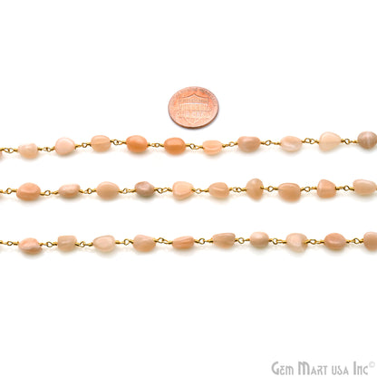 Peach Moonstone 8x5mm Tumble Beads Gold Plated Rosary Chain