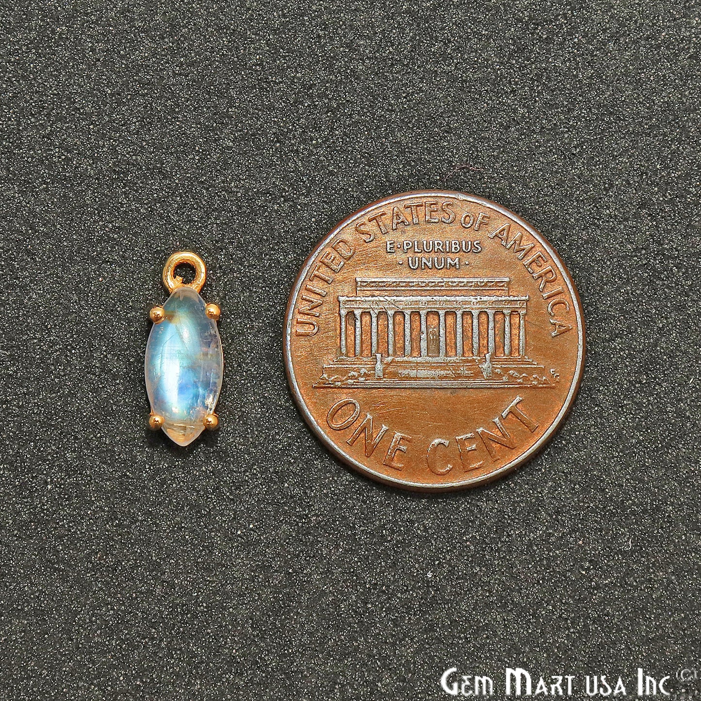 Rainbow Moonstone Cabochon 12x5mm Marquise Prong Gold Plated Bail Connector - GemMartUSA
