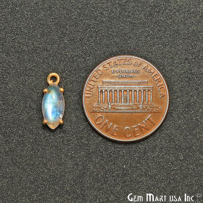 Rainbow Moonstone Cabochon 12x5mm Marquise Prong Gold Plated Bail Connector - GemMartUSA