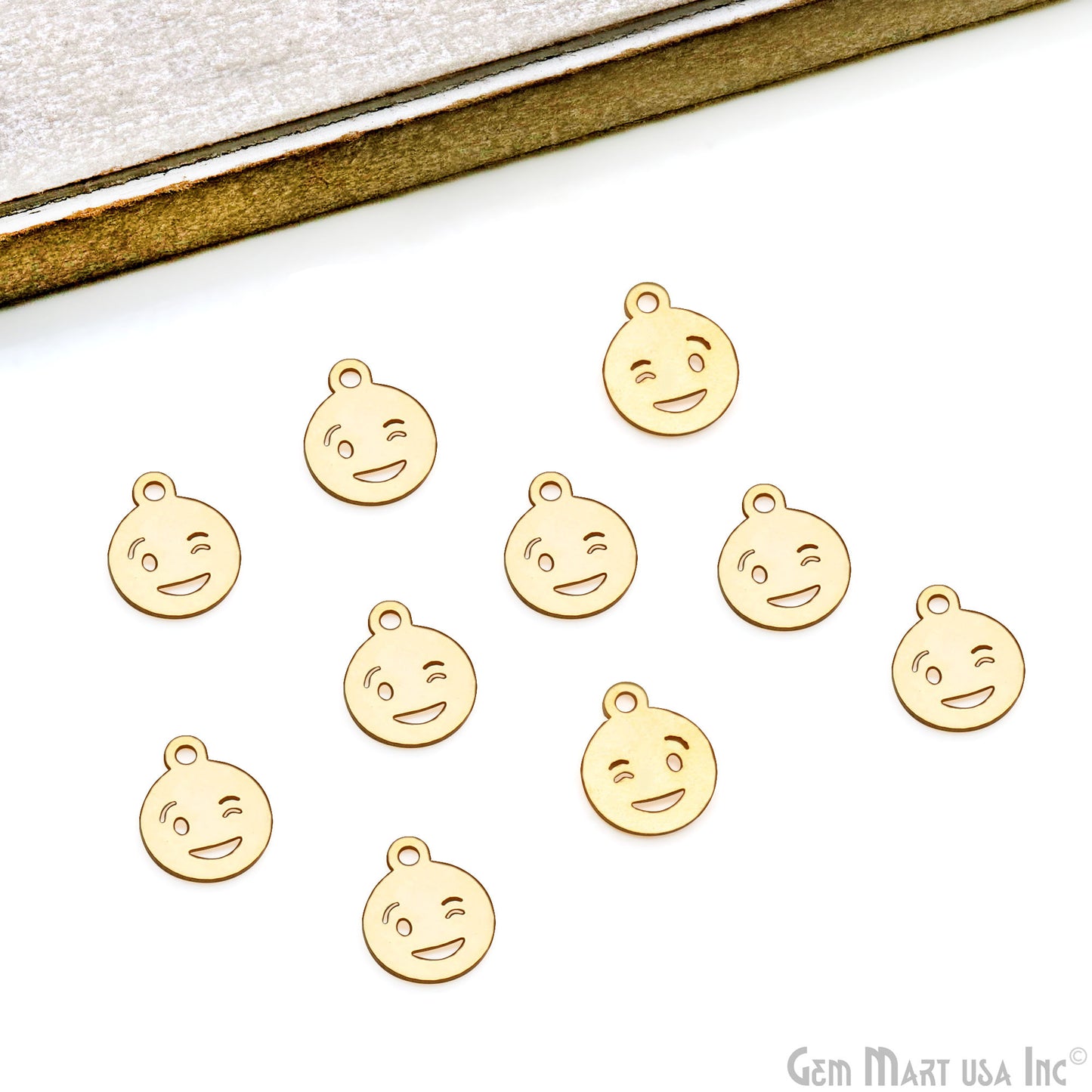 Emoji Shape Laser Finding Gold Plated 14.8x12mm Charm For Bracelets & Pendants