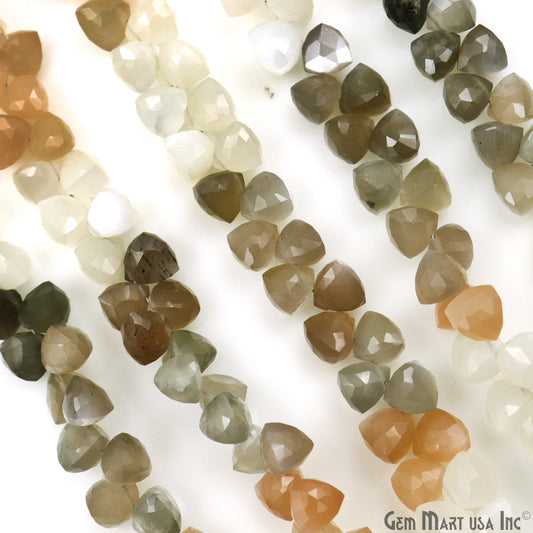 Multi Moonstone Triangle Beads, 8 Inch Gemstone Strands, Drilled Strung Briolette Beads, Triangle Shape, 6-7mm