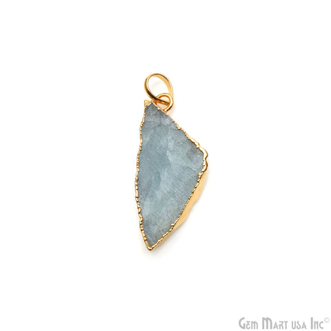 Aquamarine Free Form shape 36x15mm Gold Electroplated Gemstone Single Bail Pendant