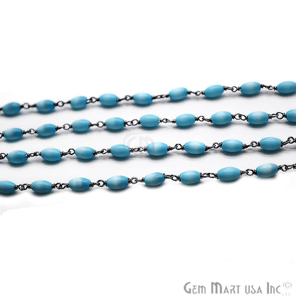 Turquoise Blue Monalisa Rondelle Bead Oxidized Wire Wrapped Bead Fancy Rosary Chain