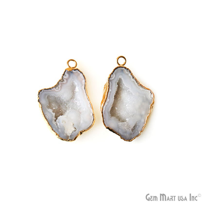 Geode Druzy 39x23mm Organic Gold Electroplated Single Bail Gemstone Earring Connector 1 Pair