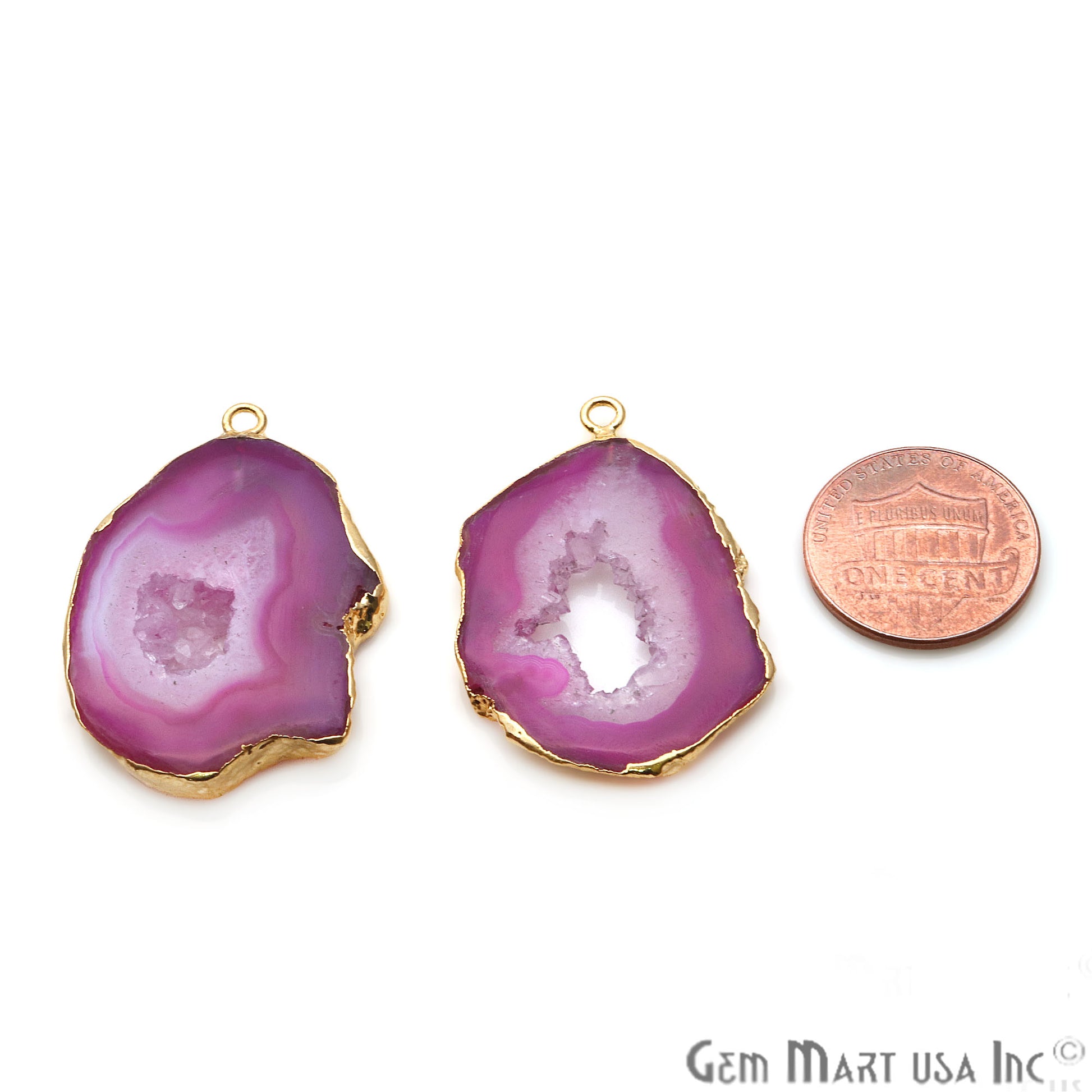 Agate Slice 35x25mm Organic Gold Electroplated Gemstone Earring Connector 1 Pair - GemMartUSA