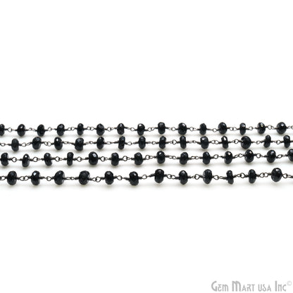 Black Spinel 5-6mm Oxidized Wire Wrapped Beads Rosary Chain
