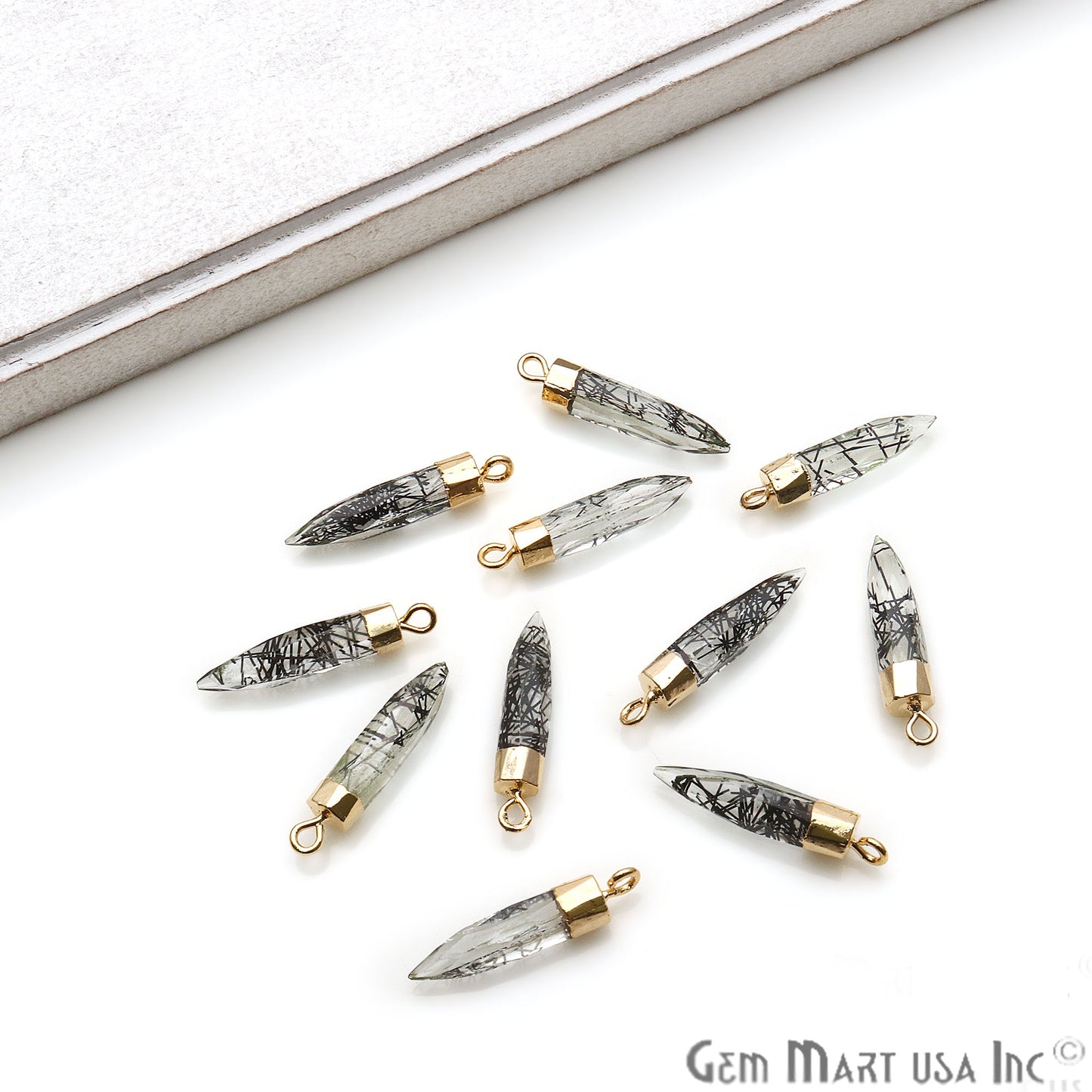 Gemstone Pencil 23x4mm Gold Electroplated Single Plated Connector (Pick Stone) - GemMartUSA
