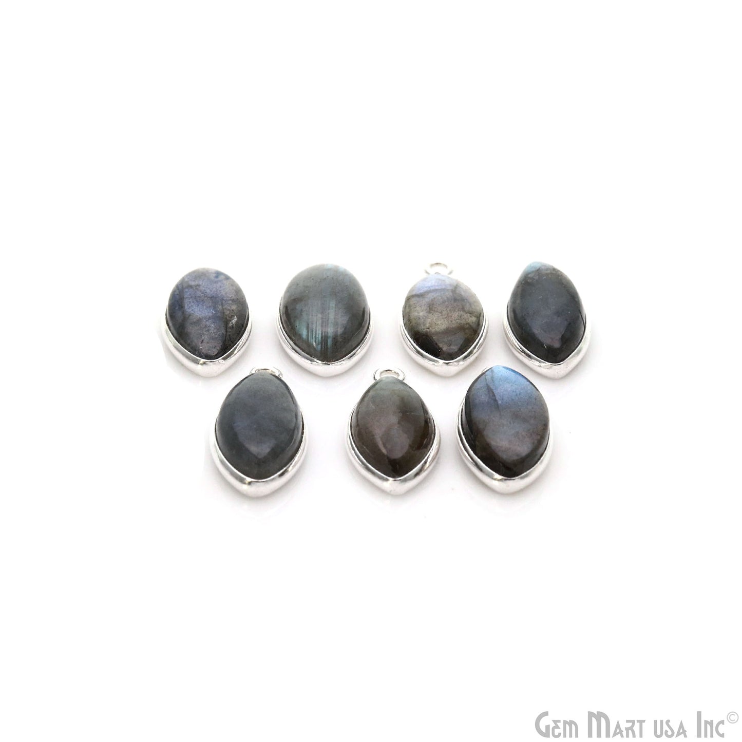 Flashy Labradorite Cabochon 8x16mm Marquise Single Bail Silver Plated Gemstone Connector