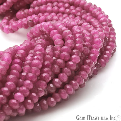 Hot Pink Jade 3-4mm Faceted Rondelle Beads Strands 14Inch - GemMartUSA