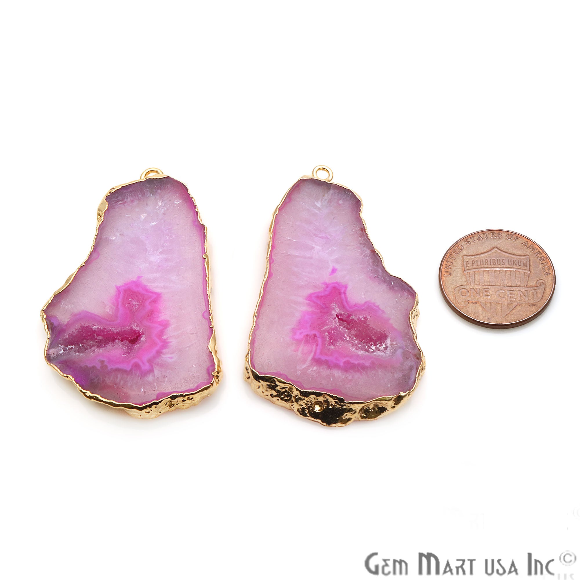 Agate Slice 44x26mm Organic Gold Electroplated Gemstone Earring Connector 1 Pair - GemMartUSA