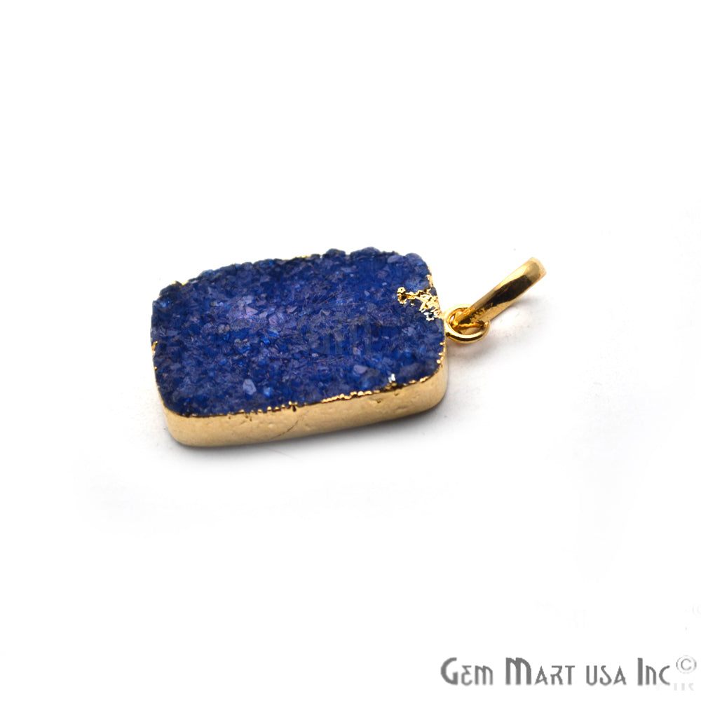 Rough Blue Druzy 32x20mm Gold Electroplated Single Bail Pendant - GemMartUSA