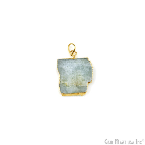 Aquamarine Free Form shape 33x24mm Gold Electroplated Gemstone Single Bail Pendant