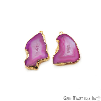 Agate Slice 38x19mm Organic Gold Electroplated Gemstone Earring Connector 1 Pair - GemMartUSA