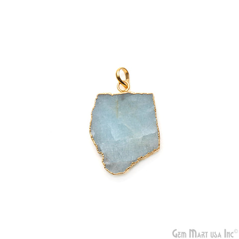 Aquamarine Free Form shape 37x26mm Gold Electroplated Gemstone Single Bail Pendant