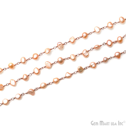 Pink Pearl Free Form 5-6mm Rose Gold Plated Beads Rosary